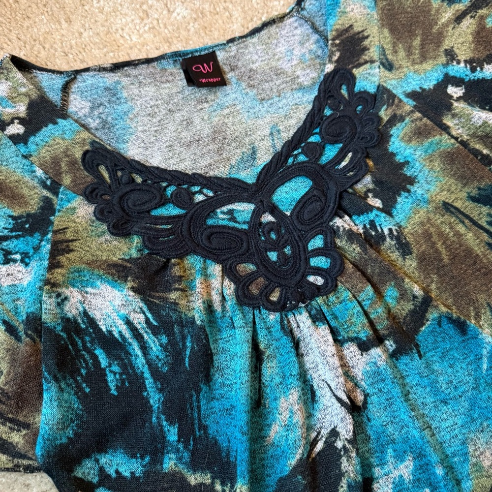 Womens M Y2K Blue v neck flowy top with butterfly sleeves and design on front - Picture 6 of 7